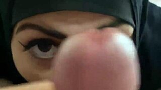 eating his balls and cum with cute mia in niqab