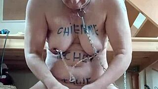 Slave f humiliated at master's office with bondage