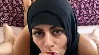 eating his balls and cum with cute mia in niqab