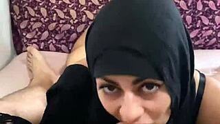eating his balls and cum with cute mia in niqab