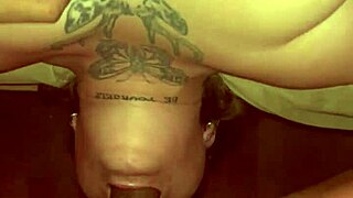 Blonde beauty with big natural tits gives deep throat blowjob, ending with cum in mouth