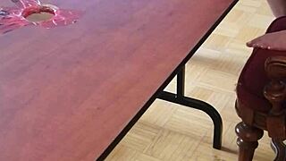 Stomping cum out of that big cock on the desk 😈