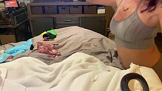 girl slips into lingerie for dildo play with guy