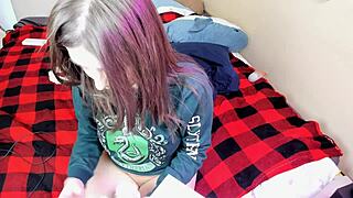 Amateur Sucks Dildo in Leggings