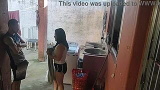 Petite maid couldn't resist my hard cock when wife left