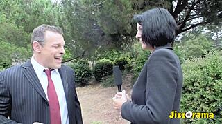 Roxanne Hall, hot milf in lingerie, gets jizz all over her big tits