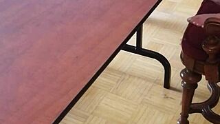 Stomping cum out of that big cock on the desk 😈