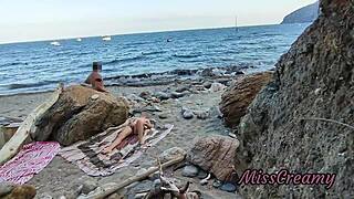 flashing pussy at public beach, guy helps me squirt risky