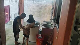 Petite maid couldn't resist my hard cock when wife left