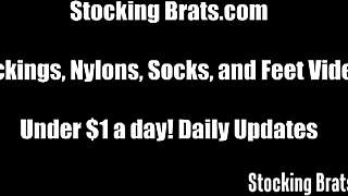 They suck each other's feet in fishnets and heels