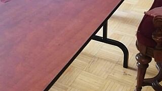 Stomping cum out of that big cock on the desk 😈