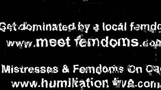 Femdom instructs slave to jerk off and eat cum in humiliation