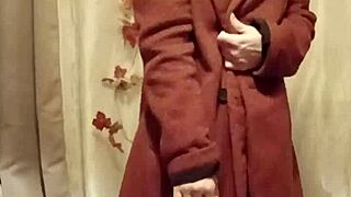 A housewife slave uses dildo in homemade exhibitionist autumn party.