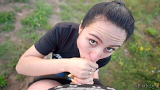 black lynn ties her hair in a ponytail to suck cock 😍