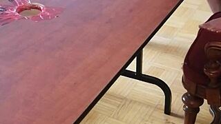 Stomping cum out of that big cock on the desk 😈