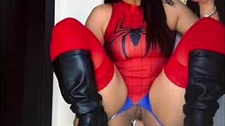 Spider woman cums on big black cock