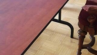 Stomping cum out of that big cock on the desk 😈