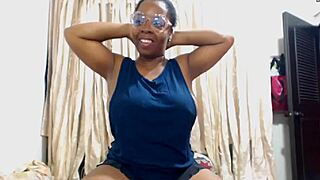 ebony mom flexing big tits with muscular body in wild black mama show