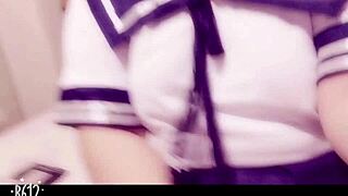 man, watching sailor outfit babe rub her big tits drives me nuts