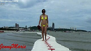 jenny marie in new yellow bikini outdoors