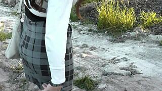 Random Passerby on Street Jerked My Dick and Came in Panties of Brunette Milf Outdoors 😲