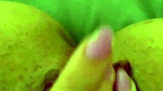 The naughty wife woke up horny and masturbated in her shorts before work