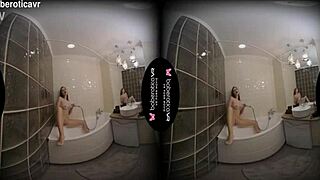 Solo girl Terry Bliss often masturbates in VR with shaved pussy