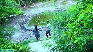 Indian Beauty Enjoys Wild Fantasy Sex in Outdoor Jungle Setting. Her Tight Shaved Pussy Takes Rough Creampie Action