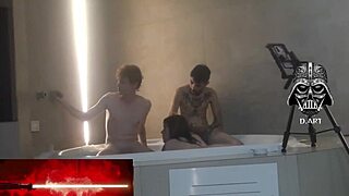 Brazilian threesome in motel hidro with sexy brunette and wild double action