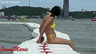 jenny marie in new yellow bikini outdoors