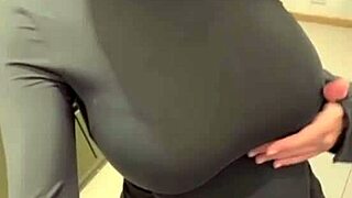 Jerking off all over my stepmom’s big milky tits feels so wrong but hot.