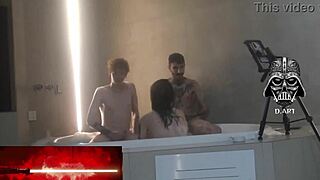 Brazilian threesome in motel hidro with sexy brunette and wild double action