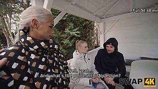 Swap4k hike turned into a hardcore threesome with two girls and a cuckold in forest