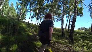 Girlfriend Fucks MILF Doggy Style with Dildo in Forest, Shaking Big Ass in Panties and Big Boobs POV