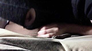 girlfriend gives femdom blowjob to friend in car, deepthroating his cock