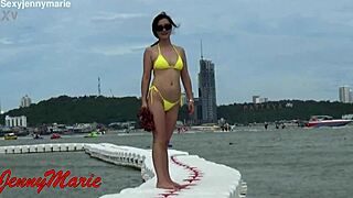 jenny marie in new yellow bikini outdoors
