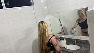 cute latina novinha masturbates in school bathroom during graduation party, hidden camera.