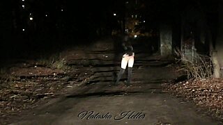 Autumn naked walk flashing tits and ass.