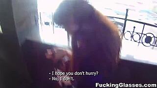 not shy about fucking on the stairway, rina teen with glasses getting blowjob and cumshot