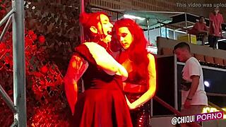 fat girl on stage gets hot wax poured on her, can she handle the burn?