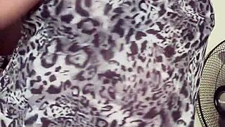 Horny pregnant maid reveals big boobs and hairy pussy on camera while alone