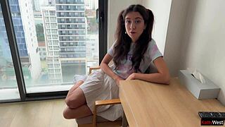 Step sister hints at wanting hard fucking and cum on her face in bedroom