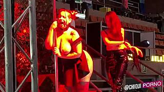 fat girl on stage gets hot wax poured on her, can she handle the burn?