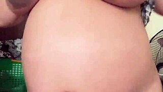 Horny pregnant maid reveals big boobs and hairy pussy on camera while alone