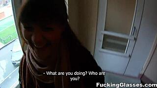 not shy about fucking on the stairway, rina teen with glasses getting blowjob and cumshot