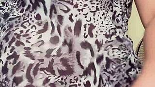 Horny pregnant maid reveals big boobs and hairy pussy on camera while alone