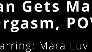 Freshman Mara Luv experiences a mandatory Hitachi orgasm in this intense POV backstage scene.