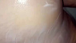 taking a shower when sneaky neighbor slips in with a surprise.