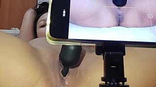 Excited girl masturbates to squirting orgasm and creampie in homemade POV video on xvideos