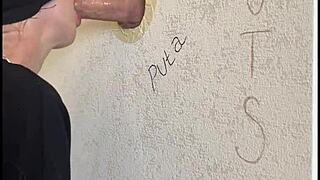 I found a gloryhole and got my mouth stuffed with huge cock outdoors